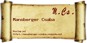 Mansberger Csaba névjegykártya